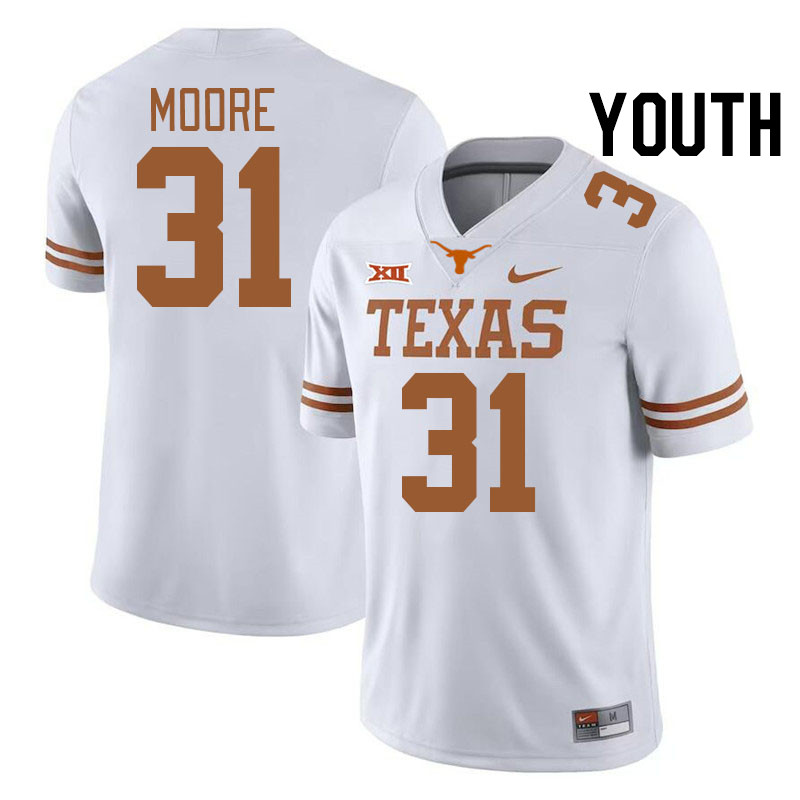 Youth #31 Trey Moore Texas Longhorns College Football Jerseys Stitched-White